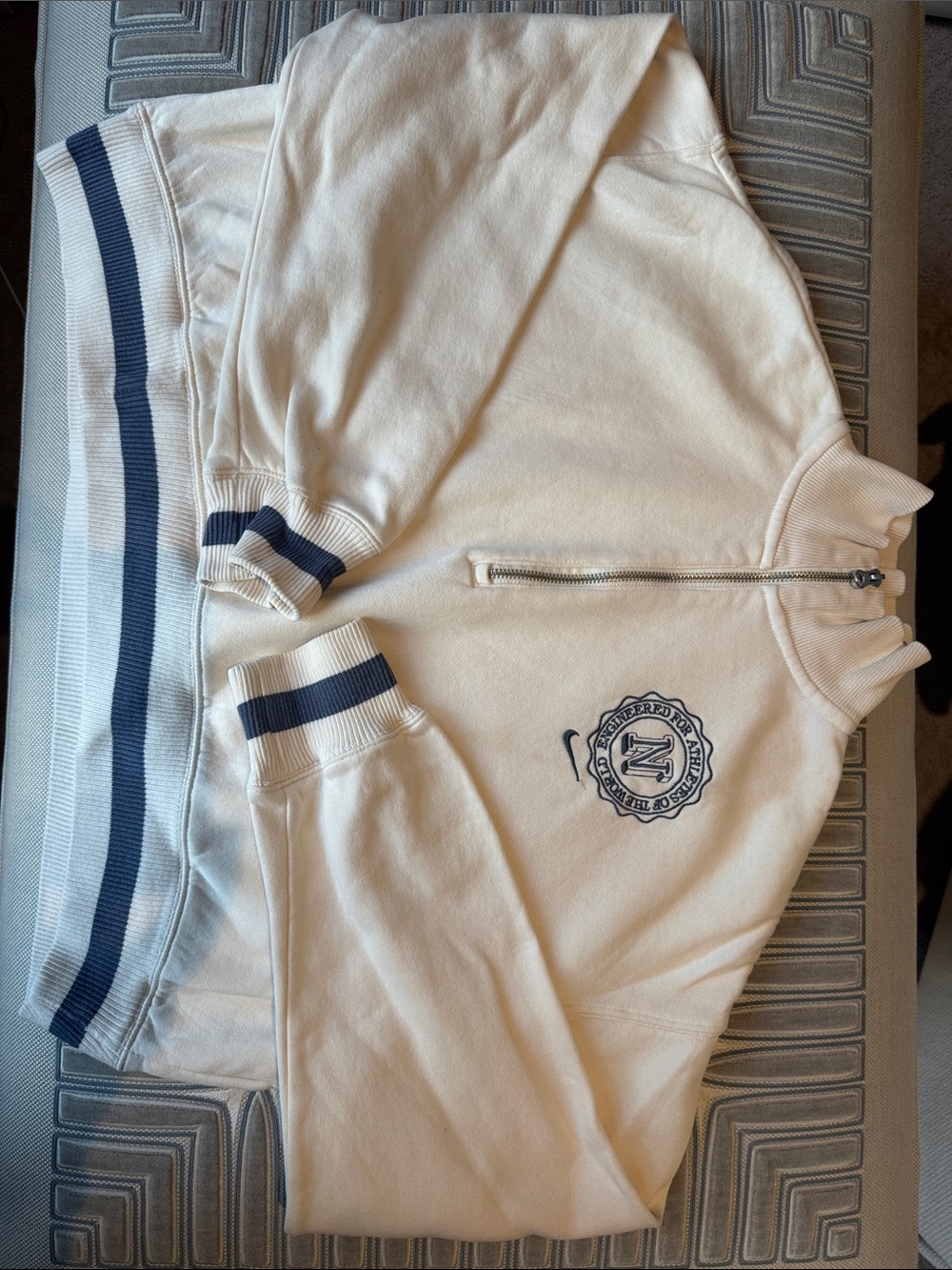 Womens Cream Half-Zip Sweater with beautiful blue Trim